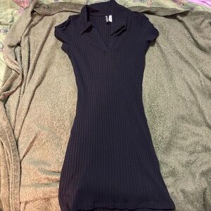 H&M Navy Ribbed Polo Mini Dress